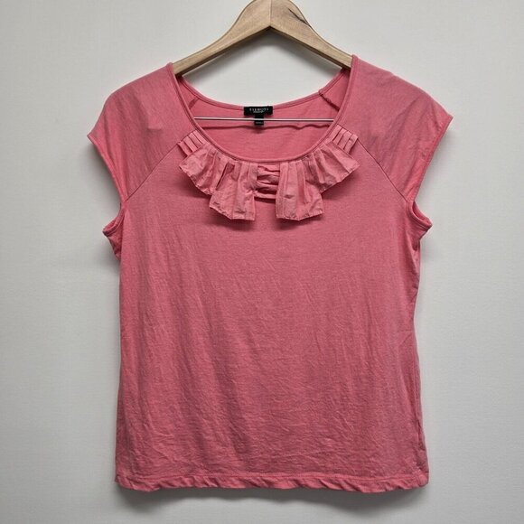 Talbots Tops - Talbots Women's Small Blouse Pleated Tiered Neckline Short Sleeve Pink Stretch
